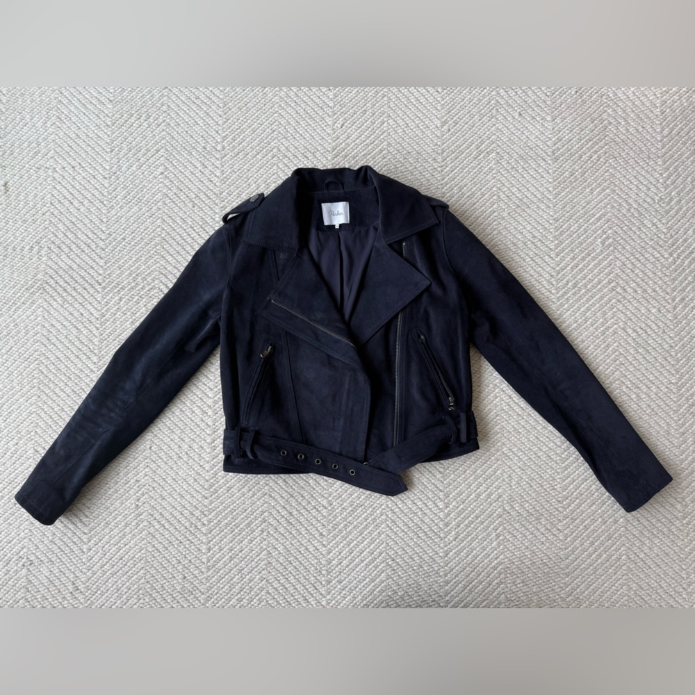 Parker Blue Leather Suede Moto Jacket sz xS